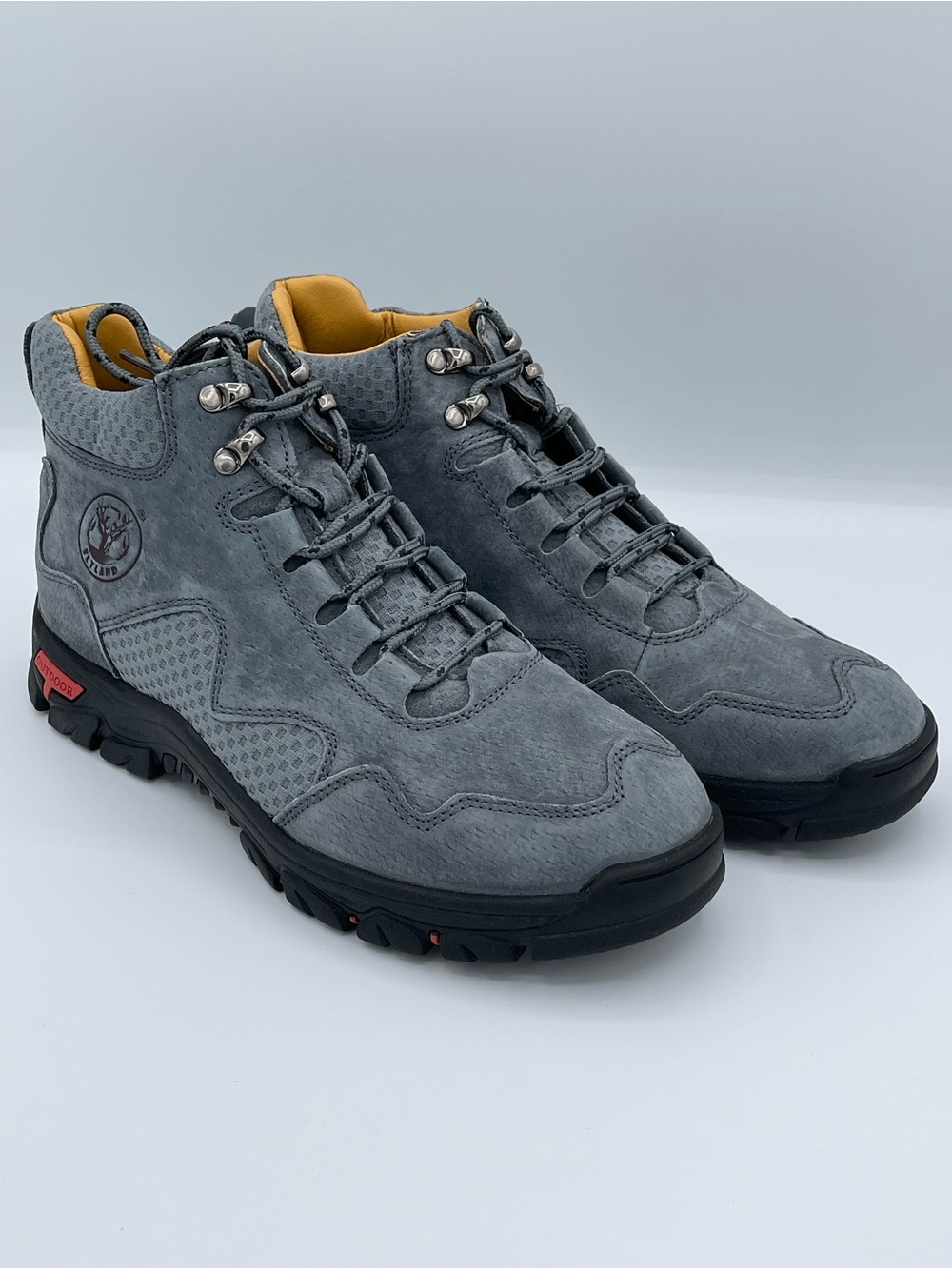 Men's Gray Suede Lace-Up Hiking Boots with Yellow Interior